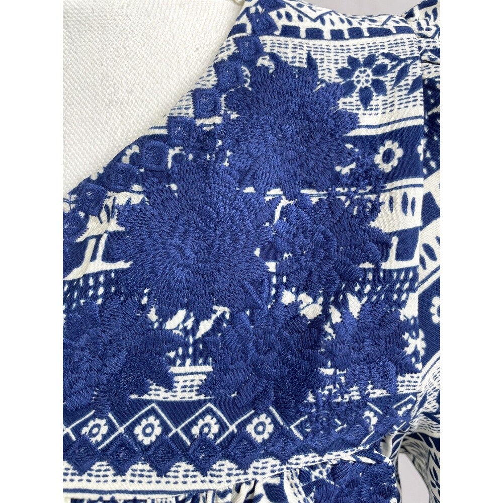 Savanna Jane Blouse Women Small Blue Crochet Top Boho Floral Embroidered - Picture 2 of 6